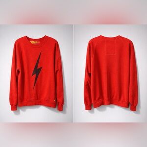 Aviator Nation Red Crewneck Sweater with Black Lightning Bolt